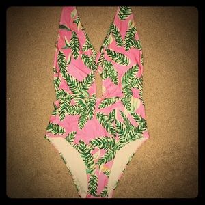 One piece deep V cut neckline bathing suit